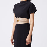 Light taupe elastic-backed suede belt